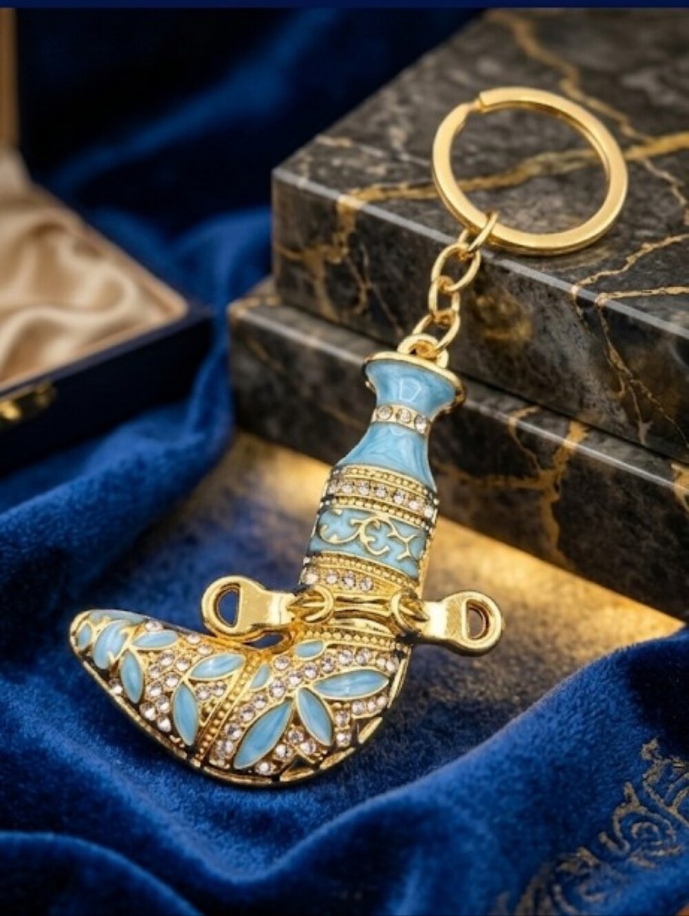 Gold and Light Blue Enamel Decorative Keychain Charm